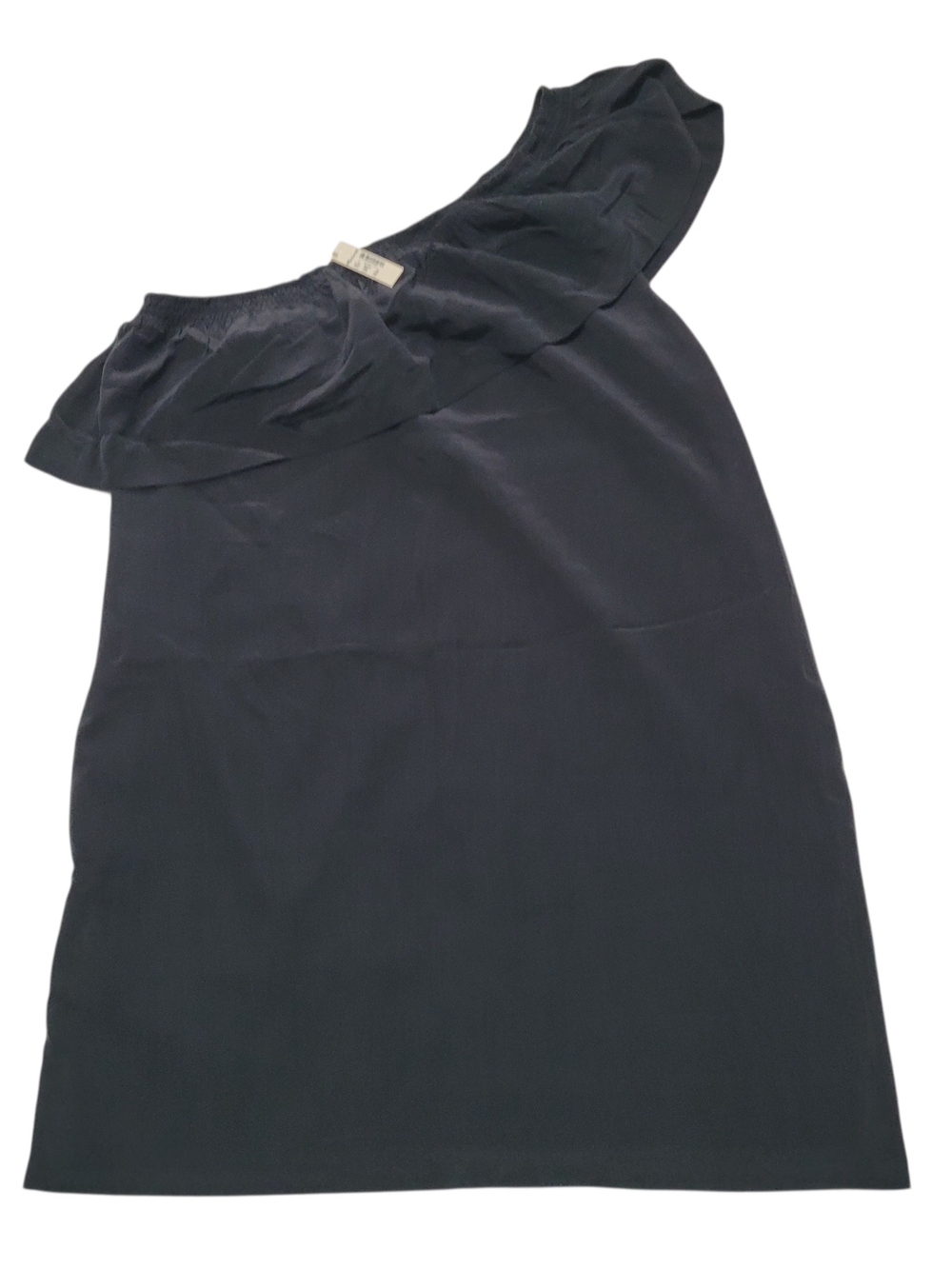 Madewell Dress Silk One-Shoulder Ruffle Black Mini LBD New Tags Size 12